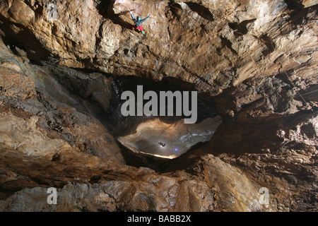 Titan - The UK's largest natural shaft situated in Peak Cavern, Castleton Derbyshire Stock Photo