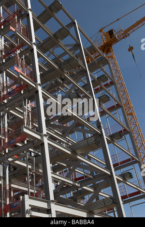 Steel frame of a new high-rise building part of the new university campus, Ipswich, Suffolk, UK. Stock Photo