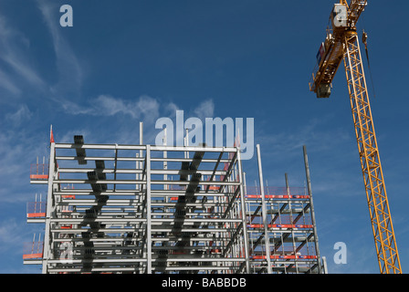 Steel frame of a new high-rise building part of the new university campus, Ipswich, Suffolk, UK. Stock Photo