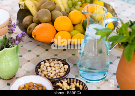 Fruit and nuts on a table Andalusia Spain. Stock Photo