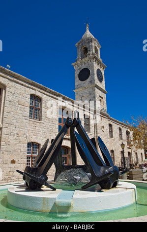 The Clock Tower and Anchor Fountain at the Royal Naval Dockyard at the West End, Bermuda. Stock Photo