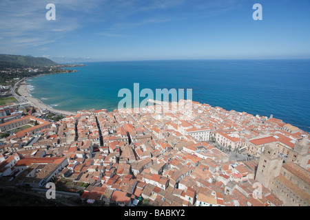 View from the castle, town of Cefalu, Sicily, Italy Stock Photo