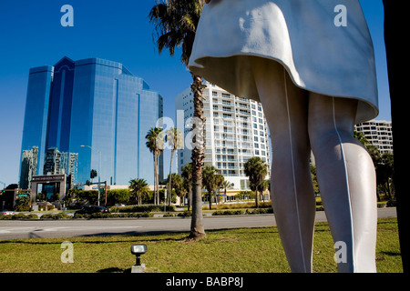 Apartment Blocks and Unconditional Surrender Statue Bayfront Park Sarasota Florida Stock Photo