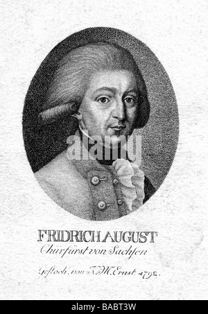 Frederick Augustus I, 23.12.1750 - 31.5.1827, King of Saxony 11.12. 1806 - 31.5.1827, portrait, copper engraving by K. M. Ernst, 1792, , Artist's Copyright has not to be cleared