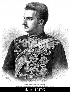 Ferdinand I, 26.2.1861 - 10.9.1948, Prince of Bulgaria since 29.7.1887, King 7.7.1908 - 3.10.1918, portrait, half profile, wood engraving after drawing by Carl Kolb, after photo, circa 1885, Stock Photo