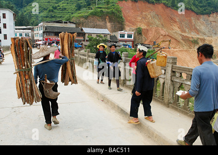 China, Guizhou Province, around Congjiang, Black Miao ethnic group in market Stock Photo