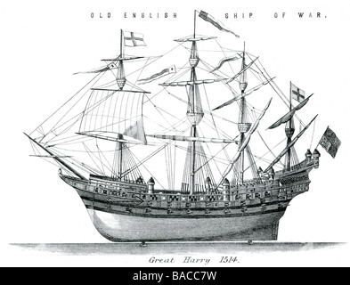 war vessel hms great harry Henri Grâce à Dieu  'Henry Grace of God', nicknamed 'Great Harry',  English carrack great ship Stock Photo