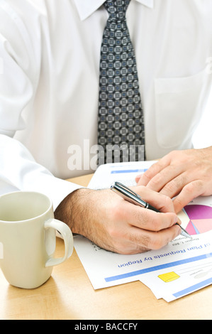 Office worker reviewing generic presentation charts and reports Stock Photo