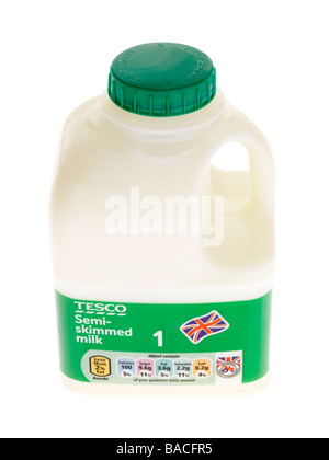 Tesco Branded Plastic Pint Bottle Of Semi Skimmed Milk Isolated Against ...