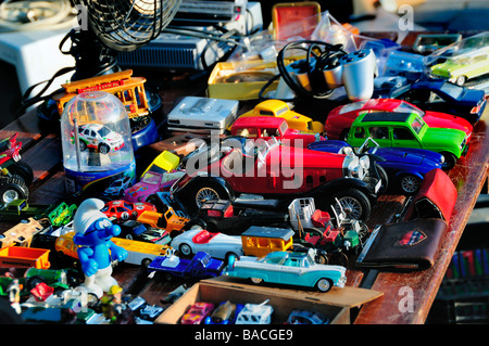 Paris France, Cars, Toys, Shopping, Outside Public 'Flea Market' on  Detail Collectible Children's Vintage Toys on Display Stock Photo