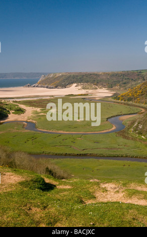 Three Cliffs Bay and Pennard Pill in Gower South Wales Stock Photo
