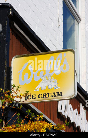 A Wall's Ice Cream sign outside a village store in the U.K. Stock Photo