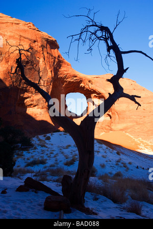 Ear of the wind arch at sunrise in monument valley Navajo tribal park, Arizona, USA Stock Photo