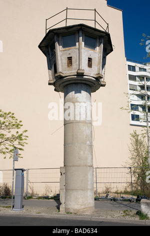 Watchtower from former Berlin Wall, In Erna Berger Strasse, Berlin, Germany Stock Photo