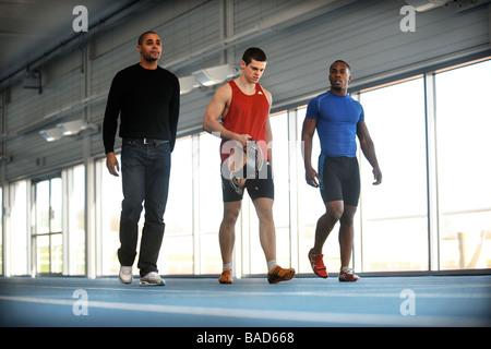 SPRINTERS JASON GARDENER LEFT AND CRAIG PICKERING CENTRE AT THE