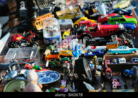 Paris France, Cars, Toys, Shopping, Outside Public Flea Market, Detail, Collectible Children's Toys on Display, vintage objects Stock Photo