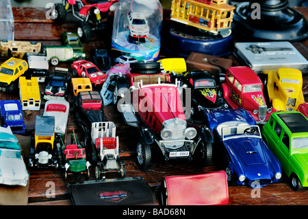 Paris France, Cars, Toys, Shopping, Outside Public 'Flea Market' Detail Collectible 'Children's TOys' on Display, metal object Stock Photo