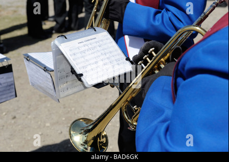 Music sheets of High School Band Members at Strawberry Festival Parade Plant City Florida Stock Photo