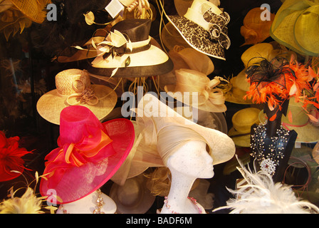 exclusive hats on display at hat shop Maastricht Netherlands Stock Photo