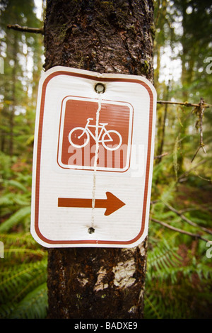 Mountain Biking Trail Sign at Blackrock Mountain Bike Park, Near Salem, Oregon, USA Stock Photo