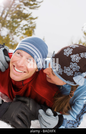 Couple Playing in the Snow, Near  Frisco, Summit County, Colorado, USA Stock Photo