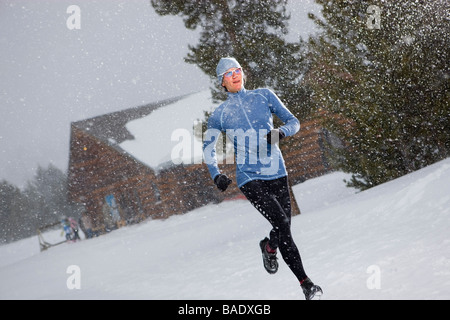 Lone Young Woman Jogging At Sunset, Peace Valley Park, Bucks Countyy 