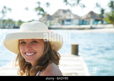 Woman at Costa Maya Resort, Ambergris Caye, Belize Stock Photo