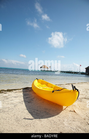 Kayak on Beach, Belize Stock Photo