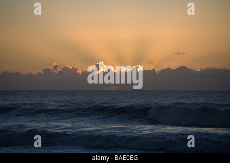 Sun Rising over the Beach, Punta del Diablo, Uruguay Stock Photo