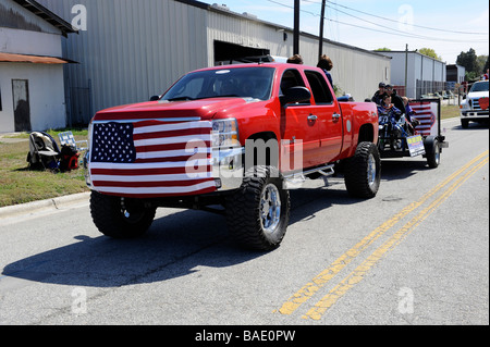 Patriotic Float in Strawberry Festival Parade Plant City Florida Stock Photo