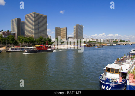 France, Paris, banks of the Seine river classified as World Heritage by UNESCO, the Quai Francois Mauriac view from the Pont Stock Photo