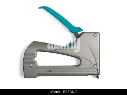 Old heavy duty staple gun on white background Stock Photo