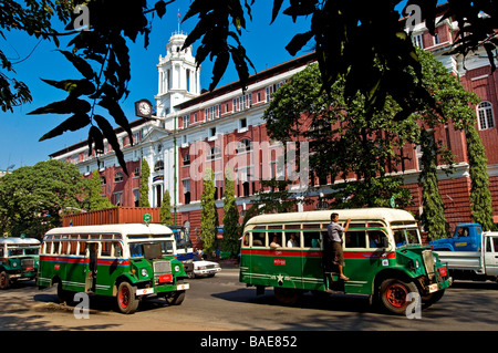 Myanmar (Burma), Yangon Division, Yangon, Strand Avenue, a Chevelet (wooden bus) dating from the 2nd World War passing the Stock Photo