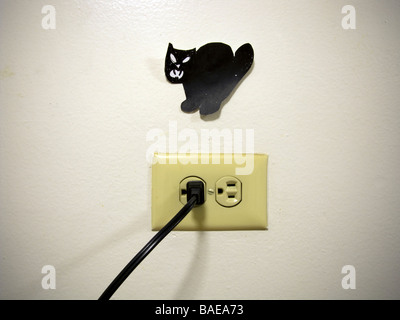 An electrical outlet with a wall decoration in New York on Tuesday April 14 2009 Richard B Levine Stock Photo