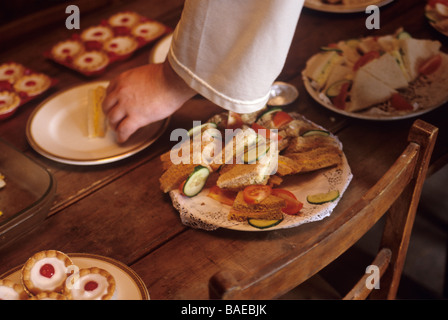 Traditional cricket tea of sandwiches and cakes Stock Photo