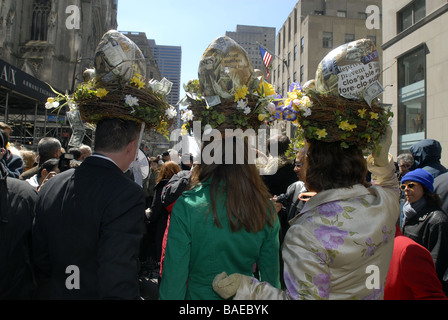 Thousands turn out on a cold and blustery Easter Sunday in New York on April 12 2009 for the annual parade Stock Photo