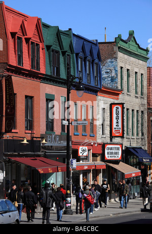 Canada Quebec Montreal boulevard St Laurent shops people Stock Photo