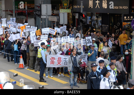 street scene, bank workers demonstration,  Hong Kong island, China Stock Photo