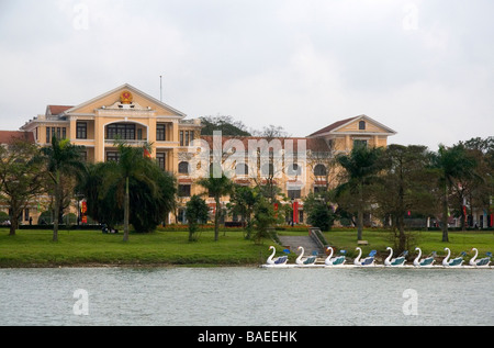 Government building along the Perfume River in Hue Vietnam Stock Photo