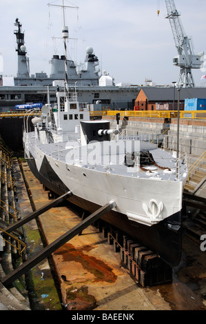HMS Monitor M33 a First World War warship in drydock Portsmouth England UK Stock Photo