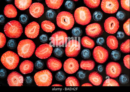 Strawberry slices and blueberry fruit pattern Stock Photo