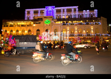 Night street scene during Tet in the historical center of Hanoi Vietnam Stock Photo