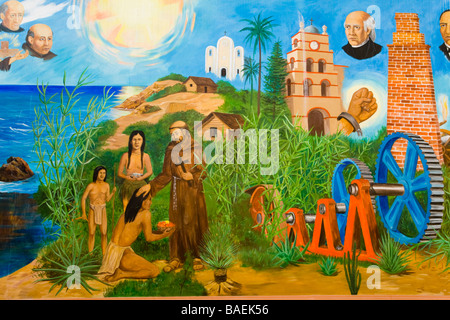 MEXICO Todos Santos Painted mural in plaza showing history of small Mexican town Stock Photo