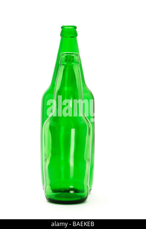 Two green glass bottles isolated on white background Stock Photo