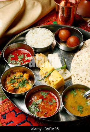 Gujarati food is primarily vegetarian and the traditional Gujrati thali consists of plenty of appetizing dishes Stock Photo