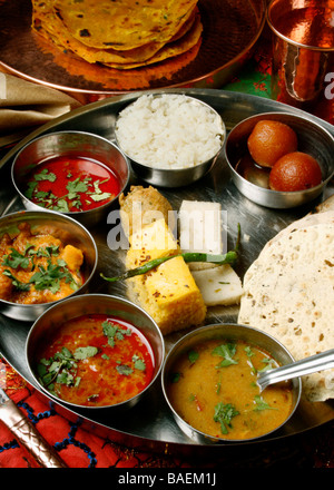 Gujarati food is primarily vegetarian and the traditional Gujrati thali consists of plenty of appetizing dishes Stock Photo