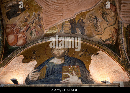 Ancient Christian frescos and mosaics on the ceiling at the old byzantine church in Istanbul Turkey Stock Photo