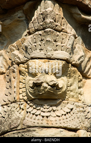 Detail of a wall carved with Garudas and lions Terrace of the Elephants Angkor Thom Siem Reap Cambodia Stock Photo