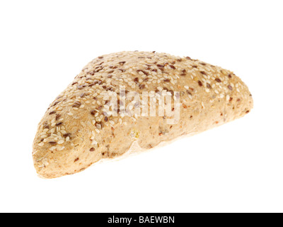 Freshly Baked Linseed And Sesame Soft Individual Bread Rolls Isolated Against A White Background With No People And A Clipping Path Stock Photo