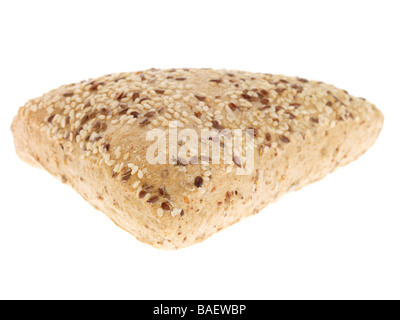 Freshly Baked Linseed And Sesame Soft Individual Bread Rolls Isolated Against A White Background With No People And A Clipping Path Stock Photo